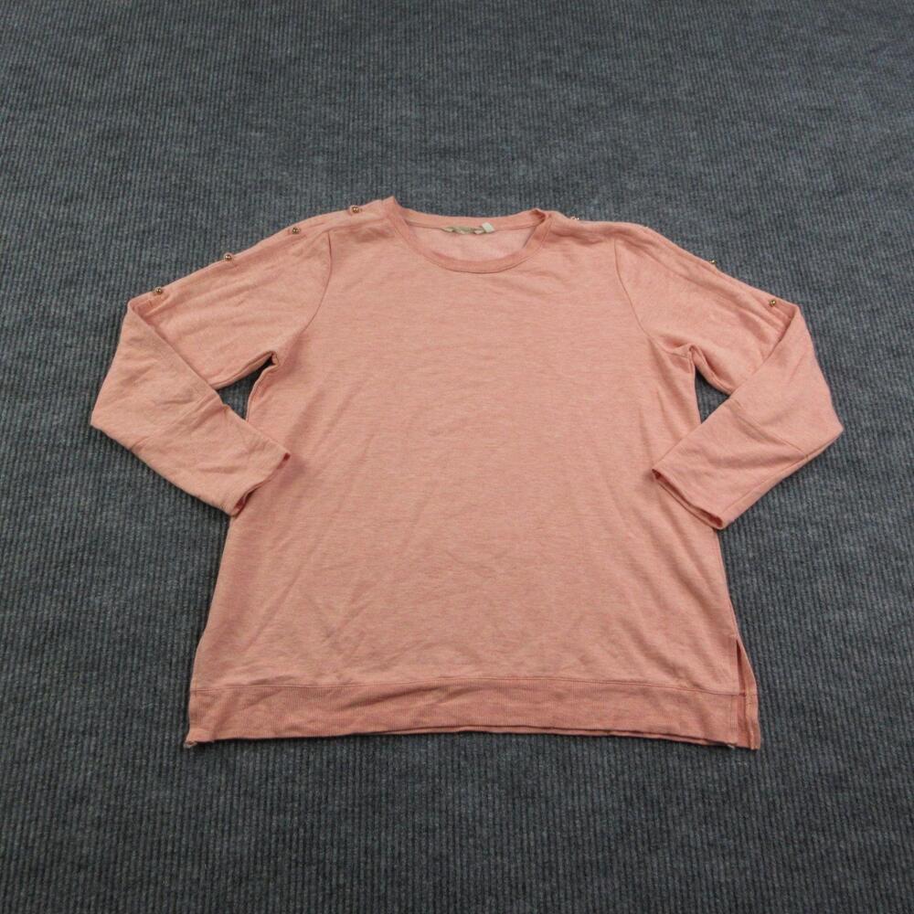 Soft Surroundings Sweater Womens L Pink Pullover Crew Neck Button Lightweight